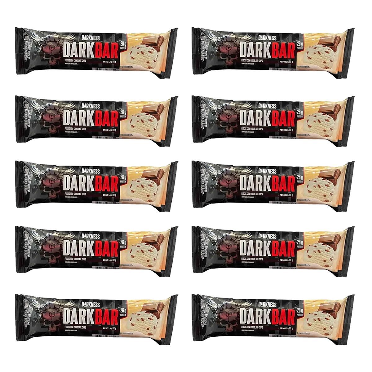 Kit 10X Whey Bar Darkness - 1 Unidade 90g Flocos com Chocolate Chips - IntegralM�dica