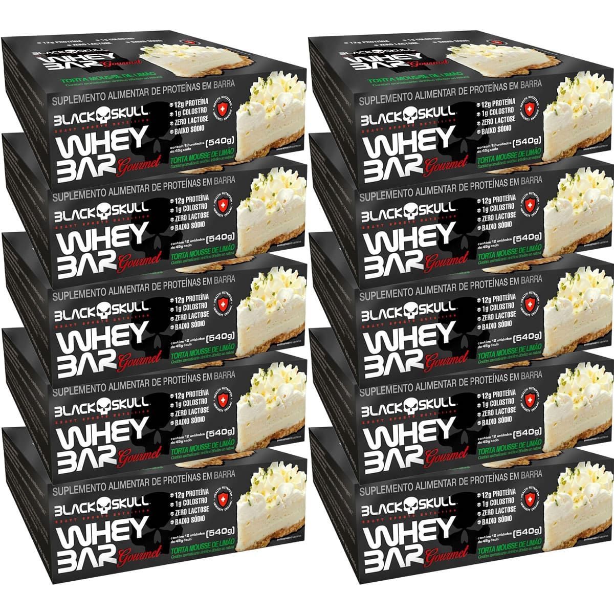 Kit 10X Whey Bar Gourmet - 12 Unidades 45g Torta Mousse de Lim�o - Black Skull