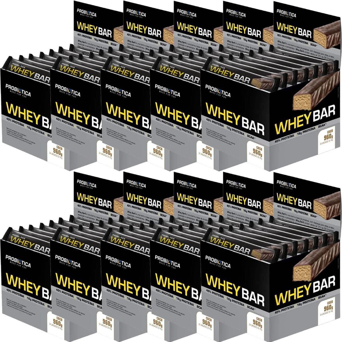 Kit 10X Whey Bar High Protein - 24 Unidades 40g Coco - Probi�tica