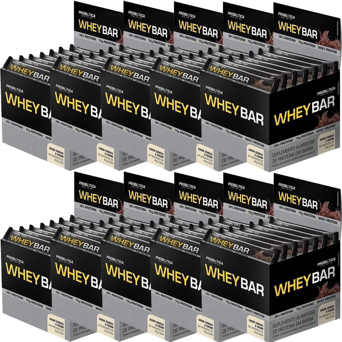Kit 10X Whey Bar High Protein - 24 Unidades 40g Cookies & Cream - Probi�tica