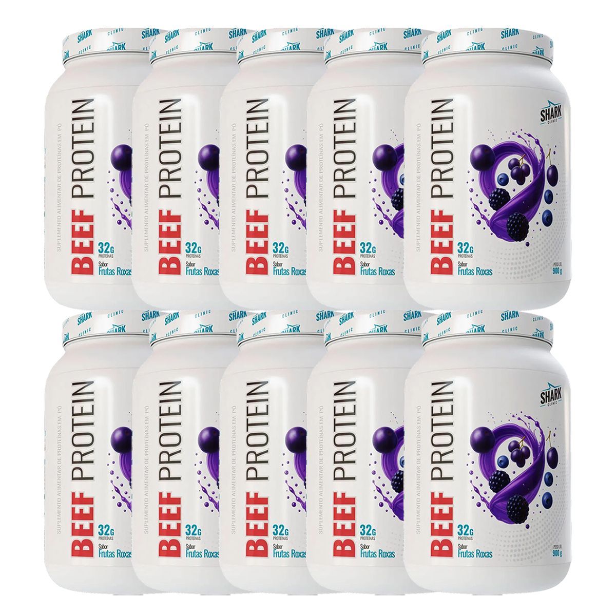 Kit 10X Whey Beef Protein - 900g Frutas Roxas - Shark Pro