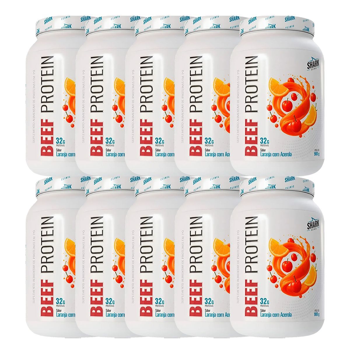 Kit 10X Whey Beef Protein - 900g Laranja com Acerola - Shark Pro