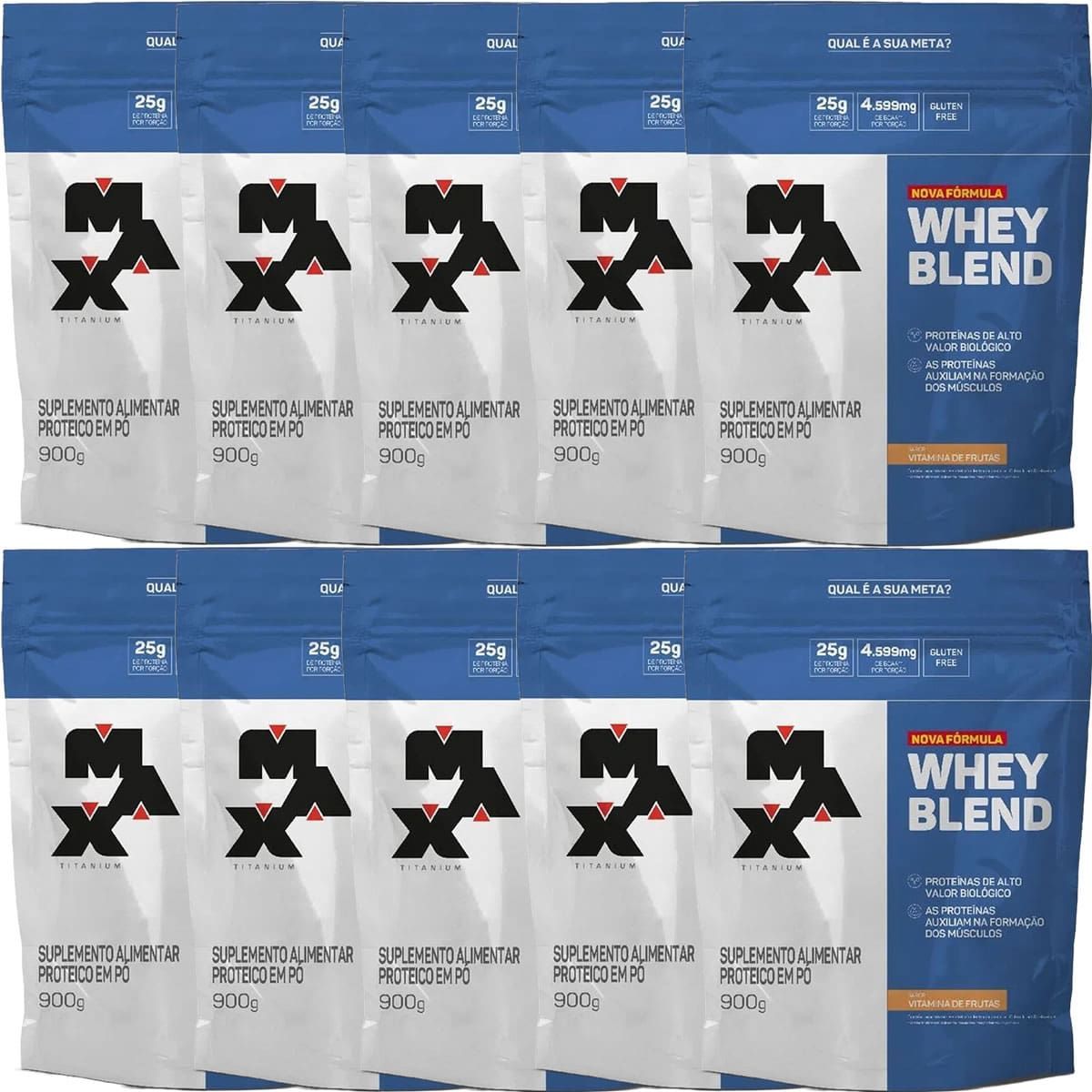 Kit 10X Whey Blend Nova F�rmula - 900g Refil Vitamina de Frutas - Max Titanium