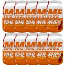 Kit 10X Whey Concentrado Zero Lactose - 900g Morango - MuscleFull