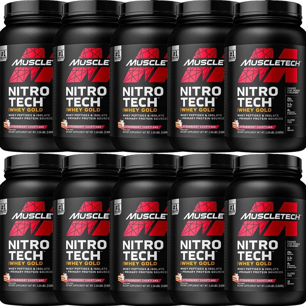Kit 10X Whey Gold Nitro Tech - 1020g Strawberry Shortcake - Muscletech
