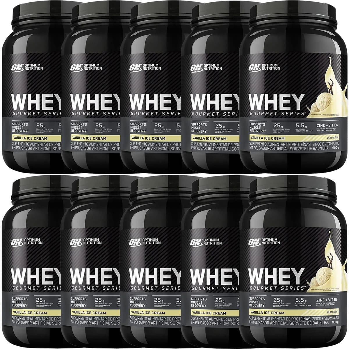 Kit 10X Whey Gourmet - 900g Vanilla Ice Cream - Optimum Nutrition