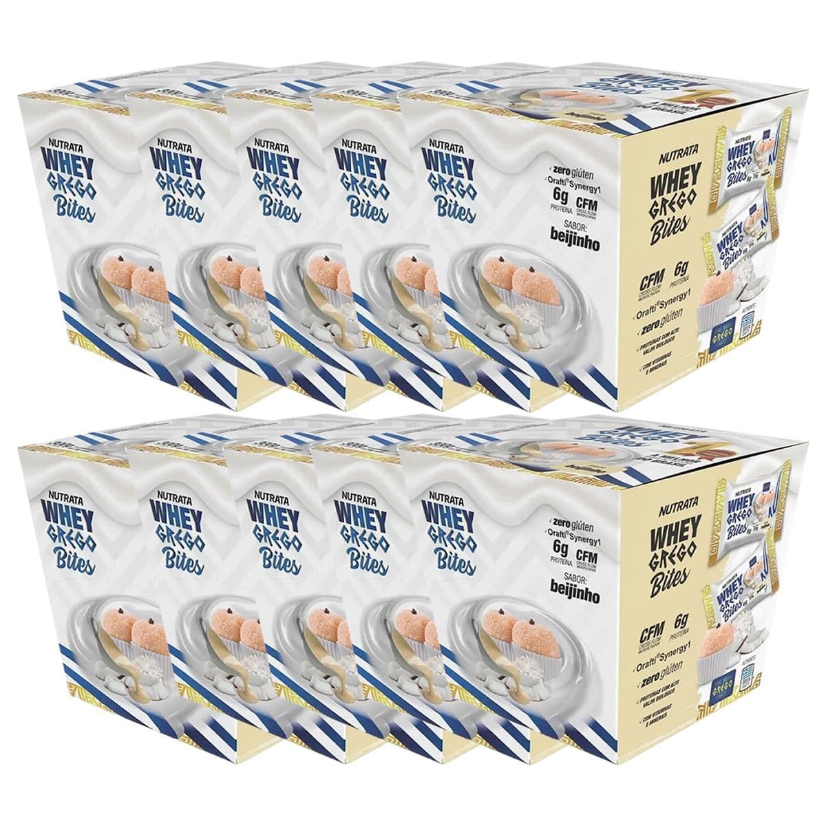 Kit 10X Whey Grego Bar Bites - 15 unidades 20g Beijinho - Nutrata