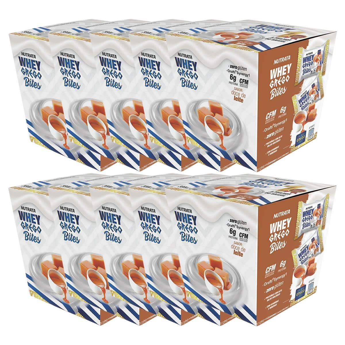 Kit 10X Whey Grego Bar Bites - 15 unidades 20g Doce de Leite - Nutrata
