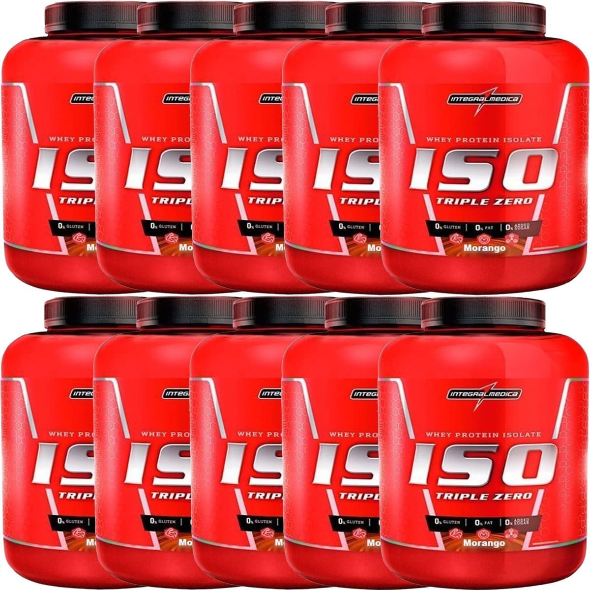 Kit 10X Whey Iso Triple Zero - 1800g Morango - IntegralM�dica