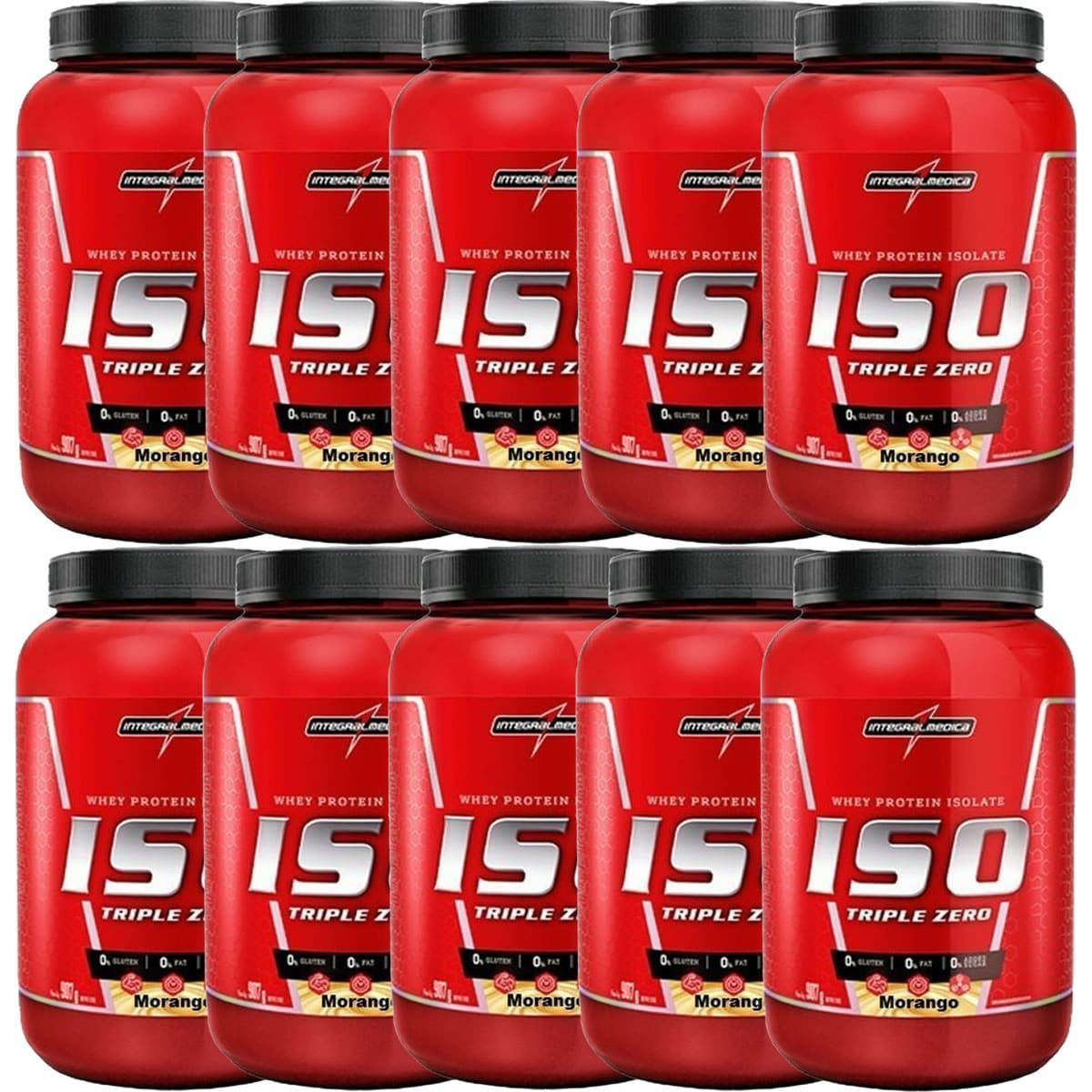 Kit 10X Whey Iso Triple Zero - 907g Morango - IntegralM�dica