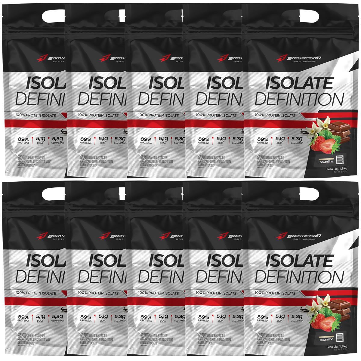 Kit 10X Whey Isolate Definition - 1800g Refil Baunilha - BodyAction