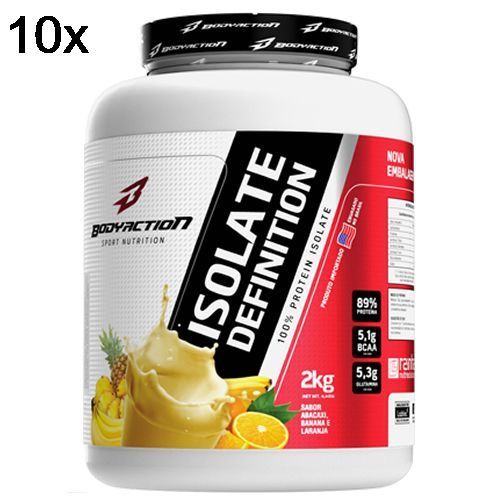 Kit 10X Whey Isolate Definition - 2000g Abacaxi, Banana, Laranja - BodyAction