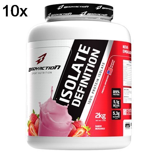 Kit 10X Whey Isolate Definition - 2000g Morango - BodyAction