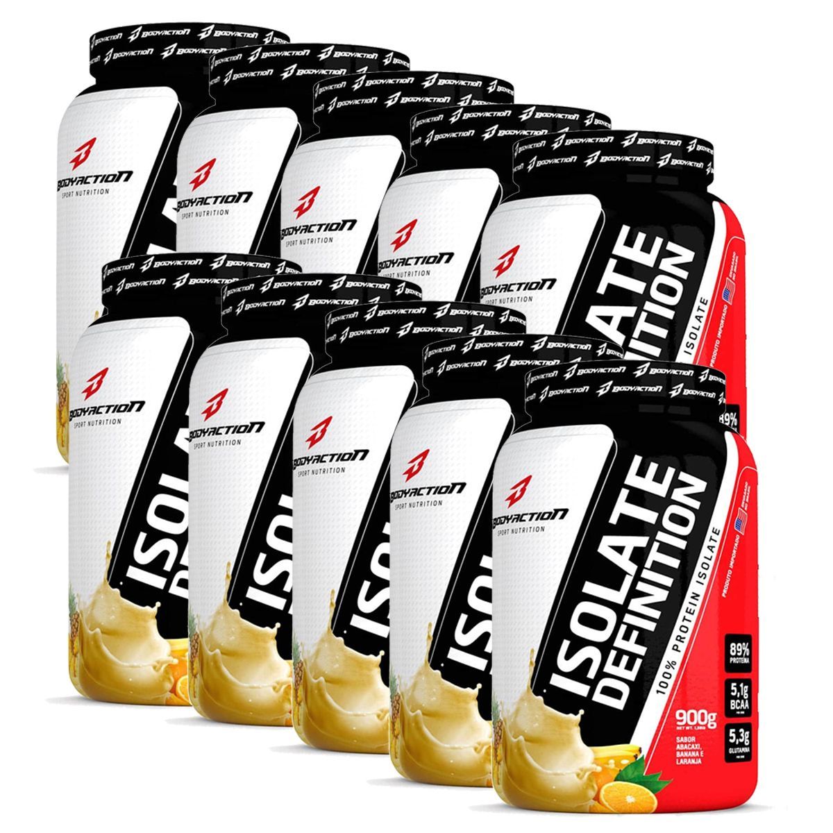 Kit 10X Whey Isolate Definition - 900g Abacaxi, Banana, Laranja, - BodyAction