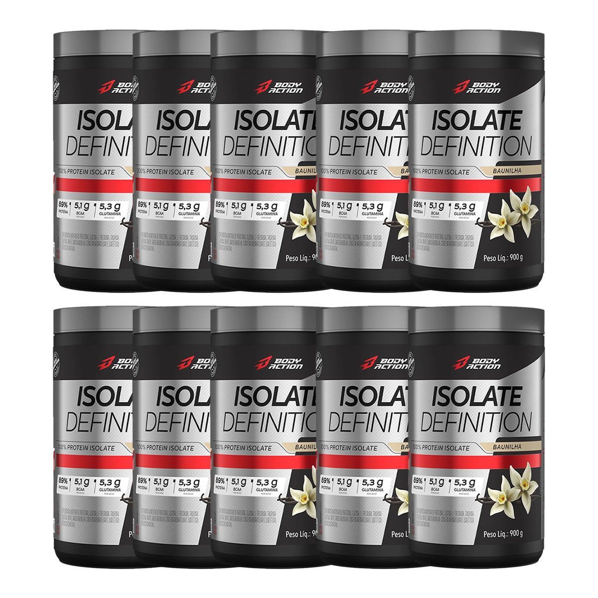 Kit 10X Whey Isolate Definition - 900g Baunilha - BodyAction