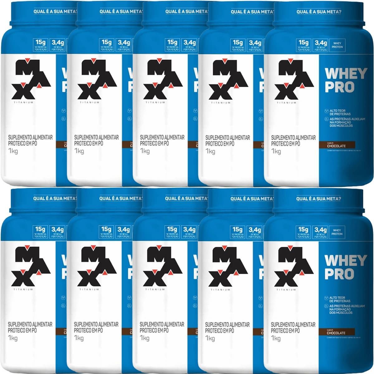 Kit 10X Whey Pro - 1000g Chocolate - Max Titanium