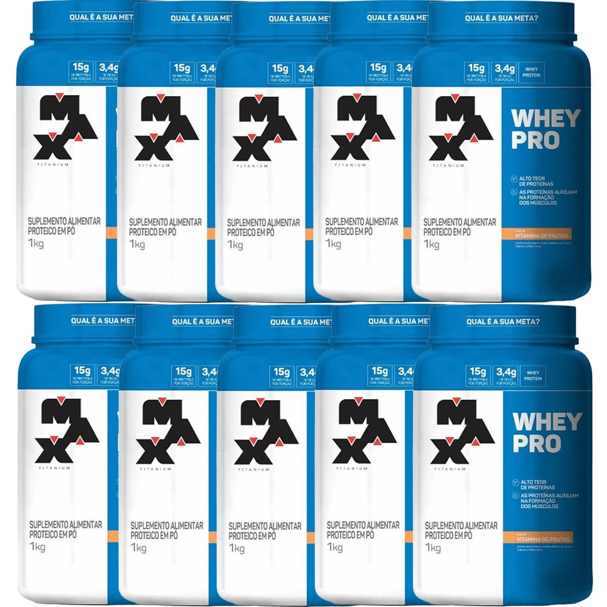 Kit 10X Whey Pro - 1000g Vitamina de Frutas - Max Titanium
