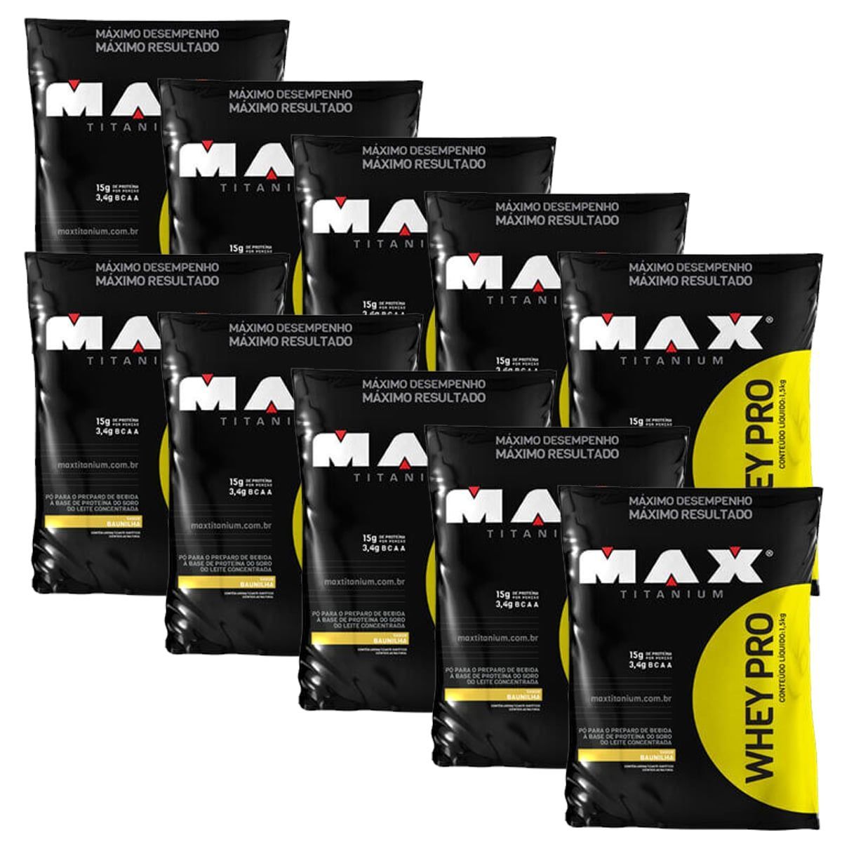 Kit 10 Whey Pro - 1500g Refil Baunilha - Max Titanium