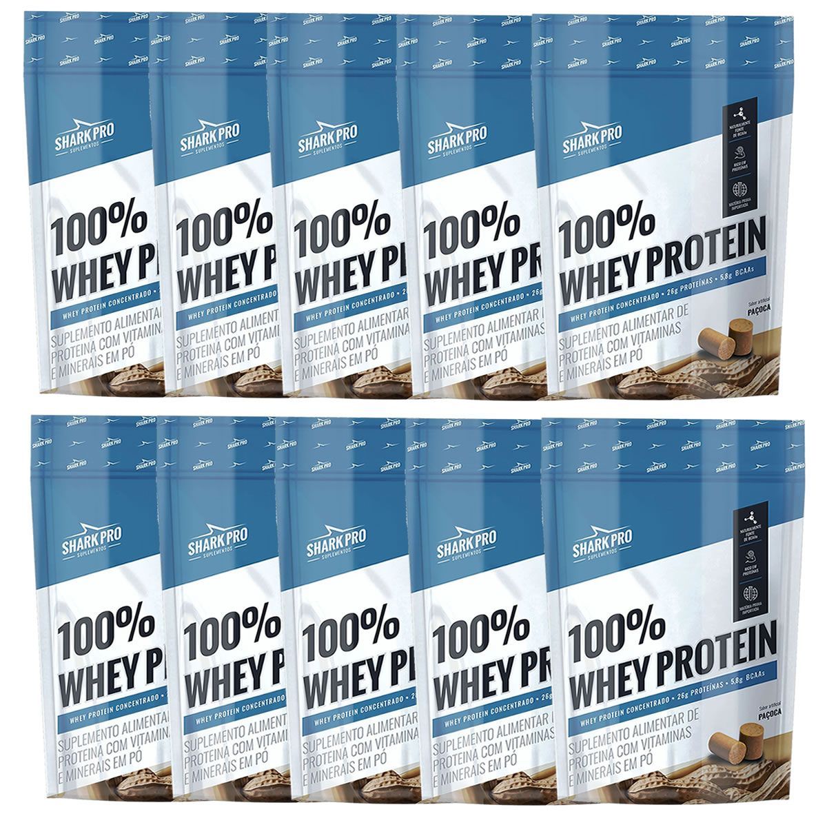 Kit 10X Whey Protein 100% - 900g Refil Pa�oca - Shark Pro
