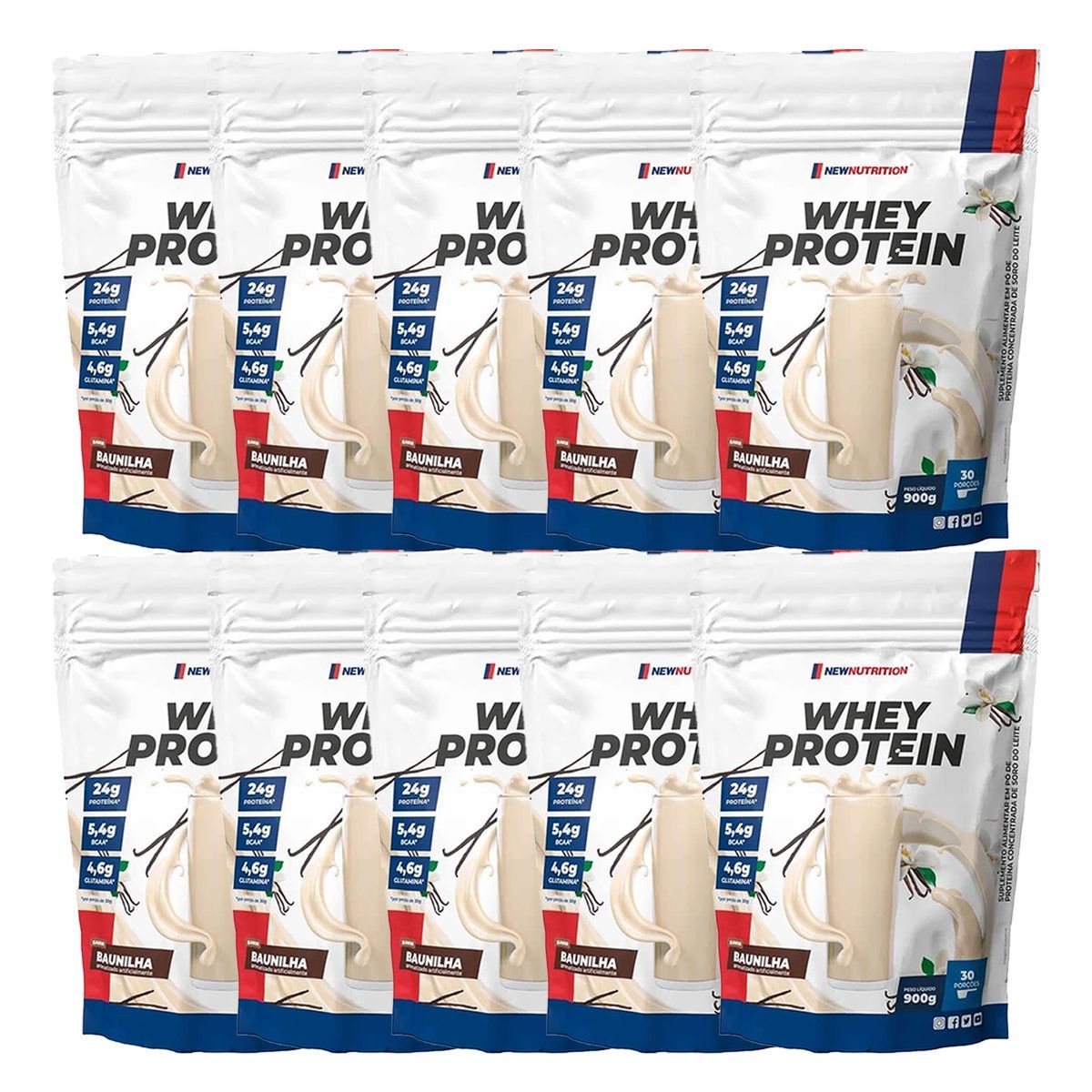 Kit 10X Whey Protein - 900g Refil Baunilha - NewNutrition