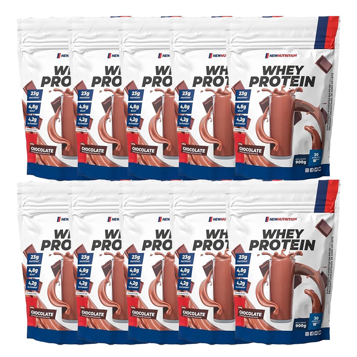 Kit 10X Whey Protein - 900g Refil Chocolate - NewNutrition