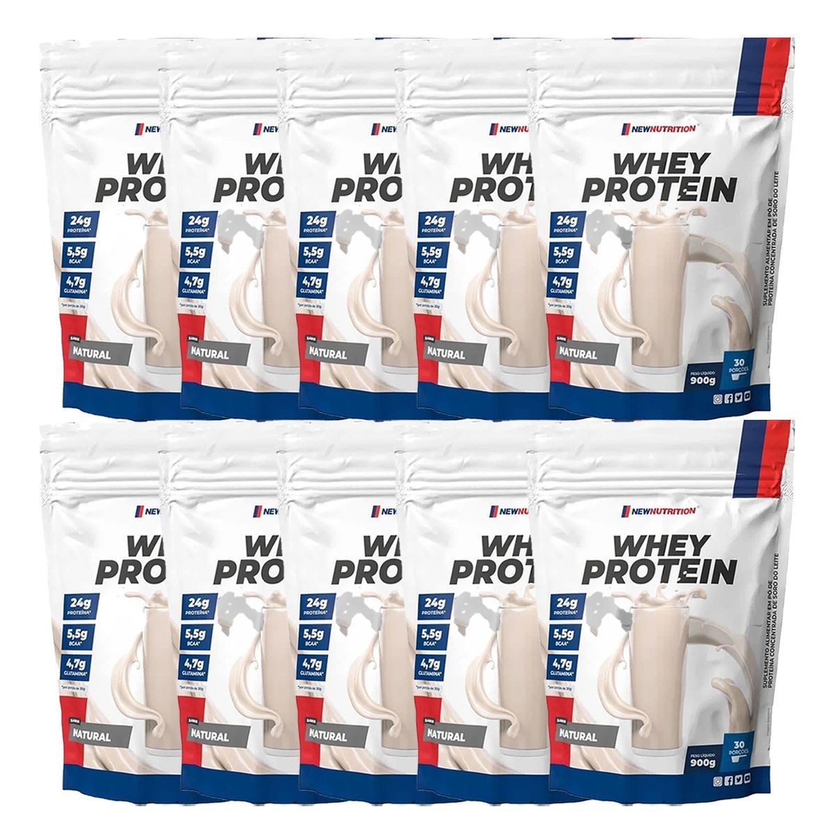 Kit 10X Whey Protein - 900g Refil Natural - NewNutrition
