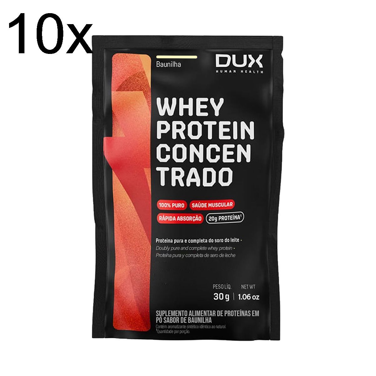 Kit 10X Whey Protein Concentrado - 1 Sach� 30g Baunilha - Dux Nutrition