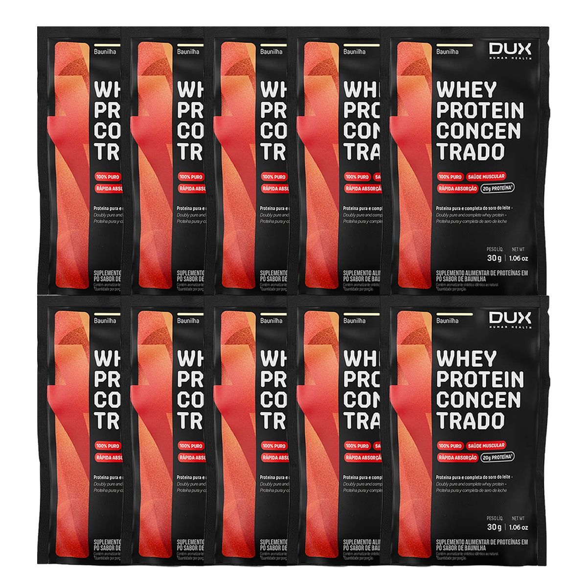 Kit 10X Whey Protein Concentrado - 1 Sach� 30g Baunilha - Dux Nutrition