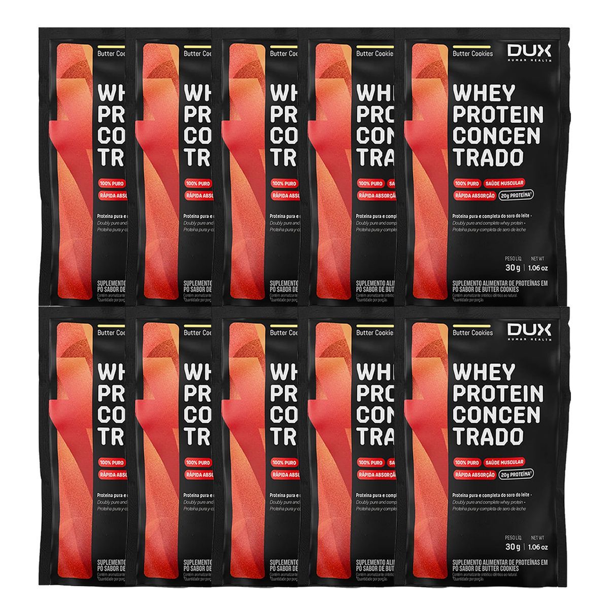 Kit 10X Whey Protein Concentrado - 1 Sach� 30g Butter Cookies - Dux Nutrition