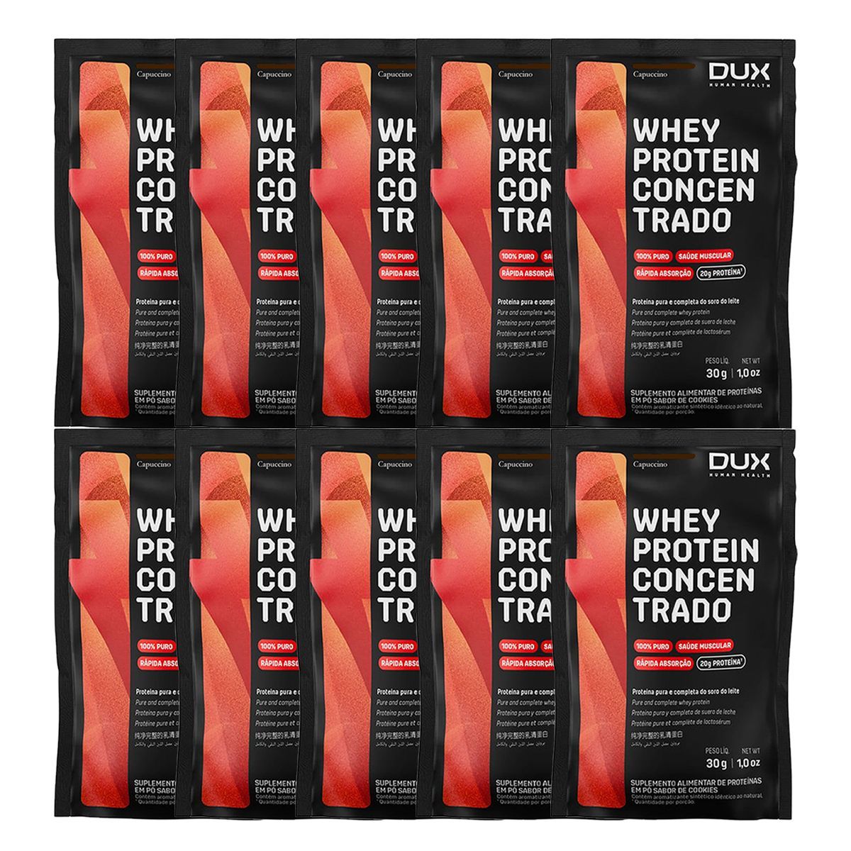 Kit 10X Whey Protein Concentrado - 1 Sach� 30g Cappuccino - Dux Nutrition