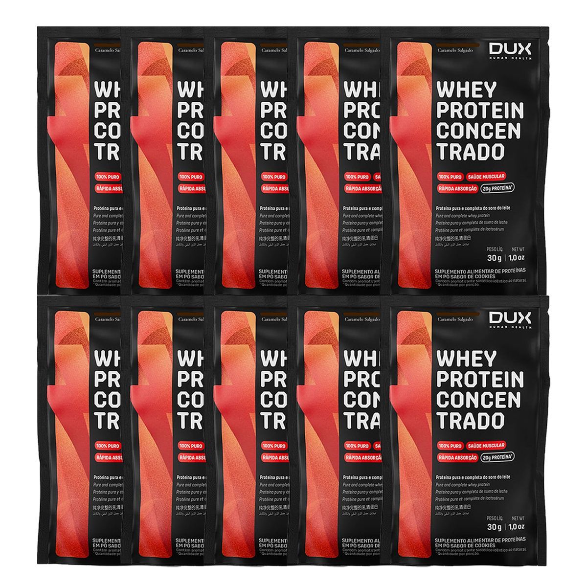 Kit 10X Whey Protein Concentrado - 1 Sach� 30g Caramelo Salgado - Dux Nutrition