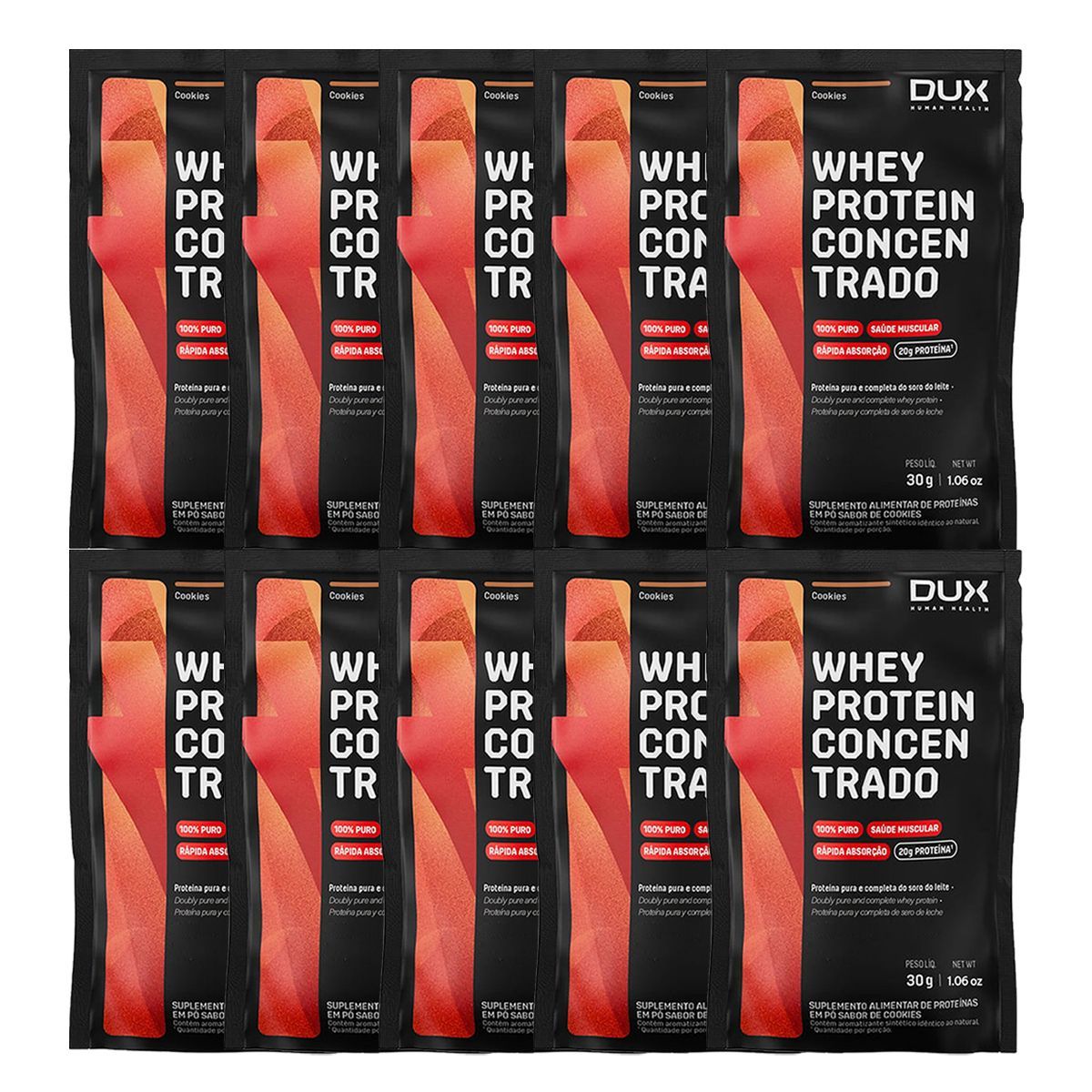 Kit 10X Whey Protein Concentrado - 1 Sach� 30g Cookies  - Dux Nutrition