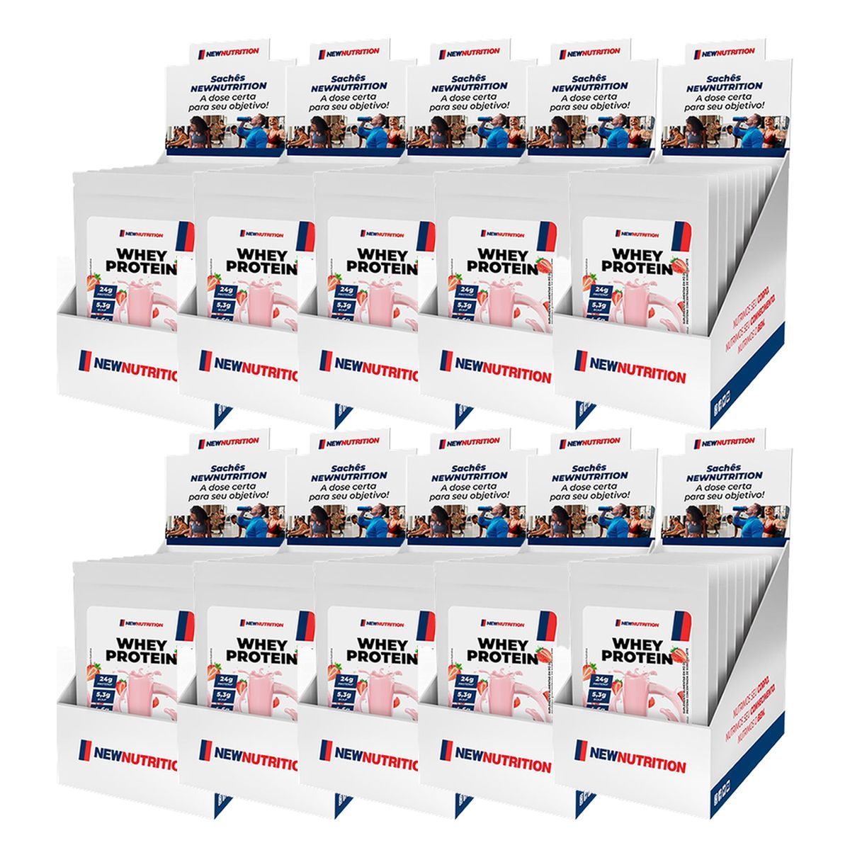 Kit 10X Whey Protein Concentrado - 10 Sach�s 30g Morango - NewNutrition
