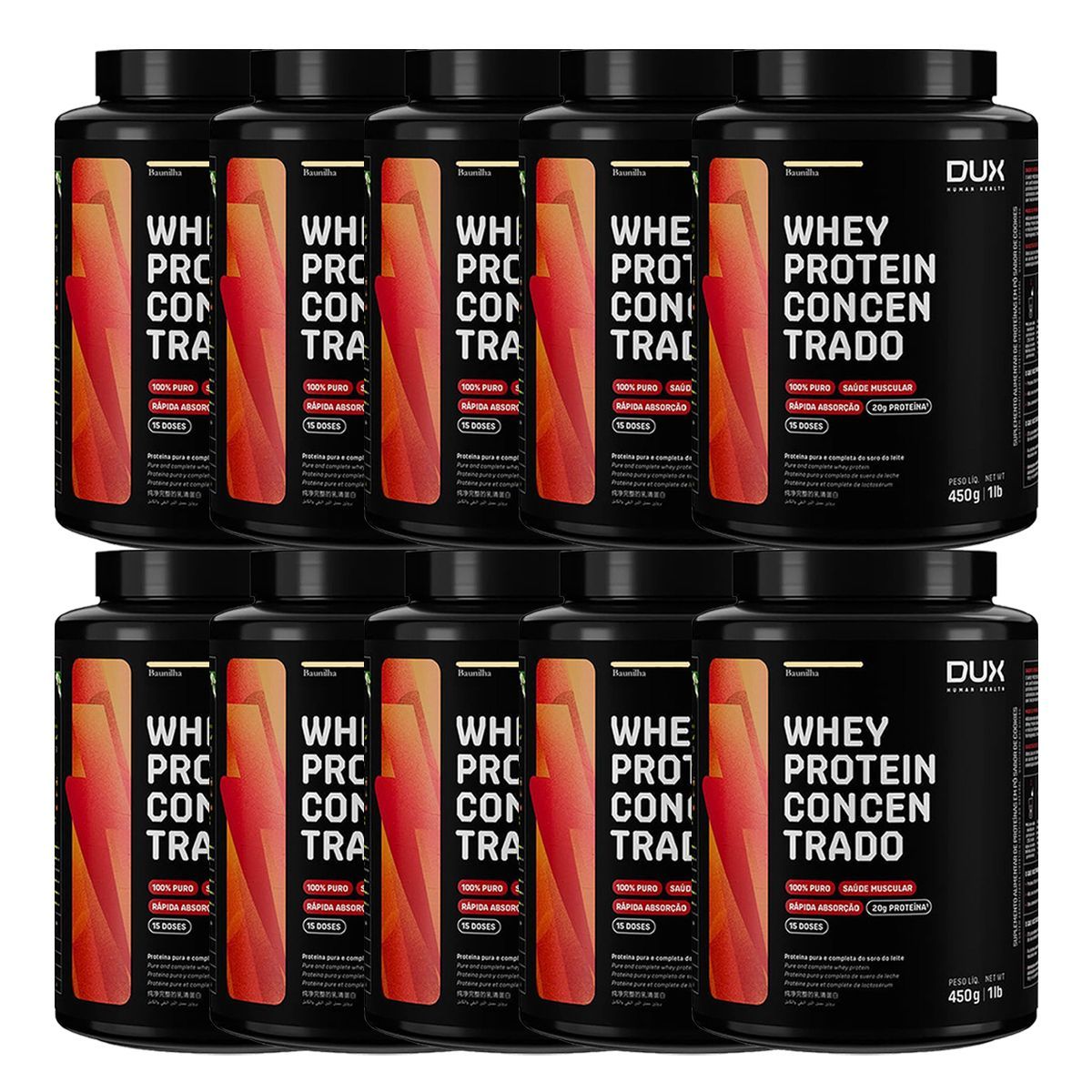 Kit 10X Whey Protein Concentrado - 450g Baunilha - Dux Nutrition