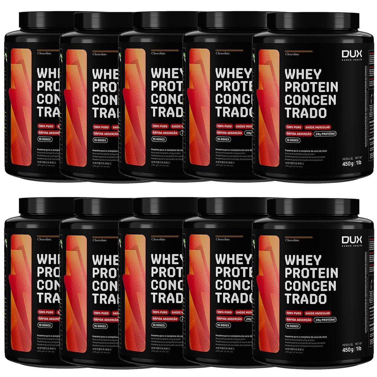 Kit 10X Whey Protein Concentrado - 450g Chocolate - Dux Nutrition