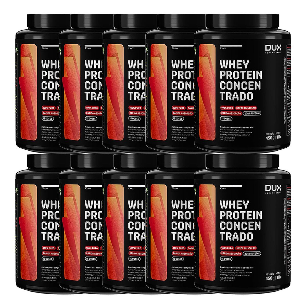 Kit 10X Whey Protein Concentrado - 450g Coco - Dux Nutrition