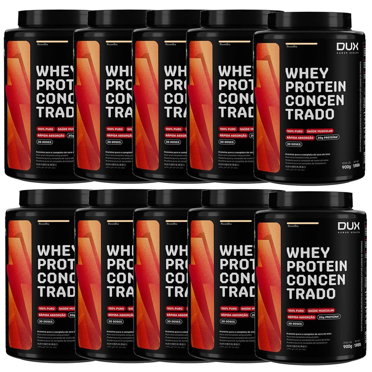 Kit 10X Whey Protein Concentrado - 900g Baunilha - Dux Nutrition