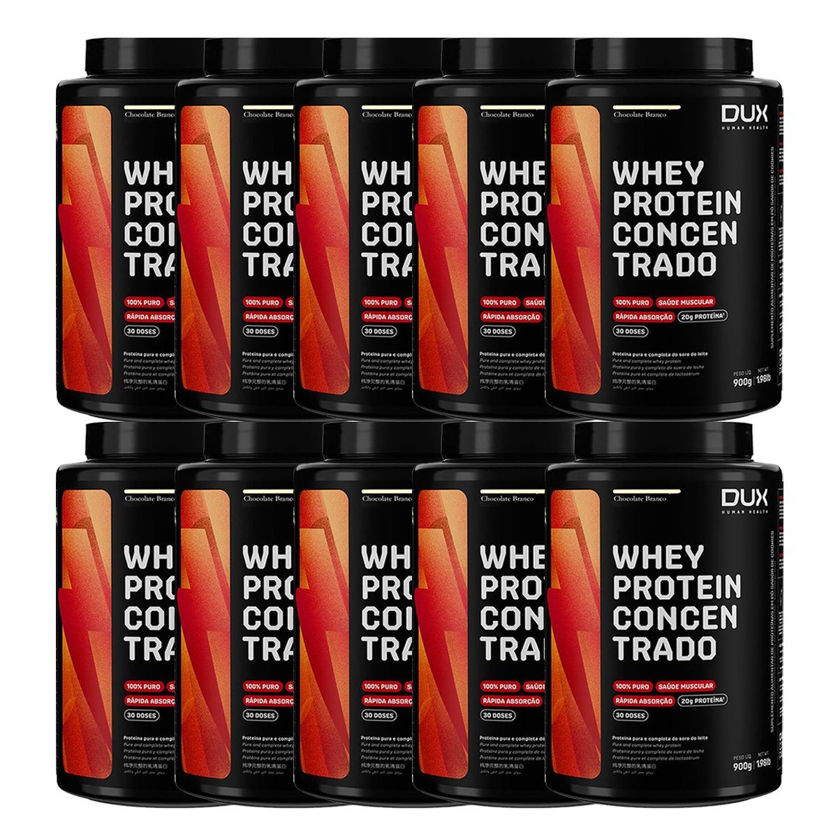 Kit 10X Whey Protein Concentrado - 900g Chocolate Branco - Dux Nutrition
