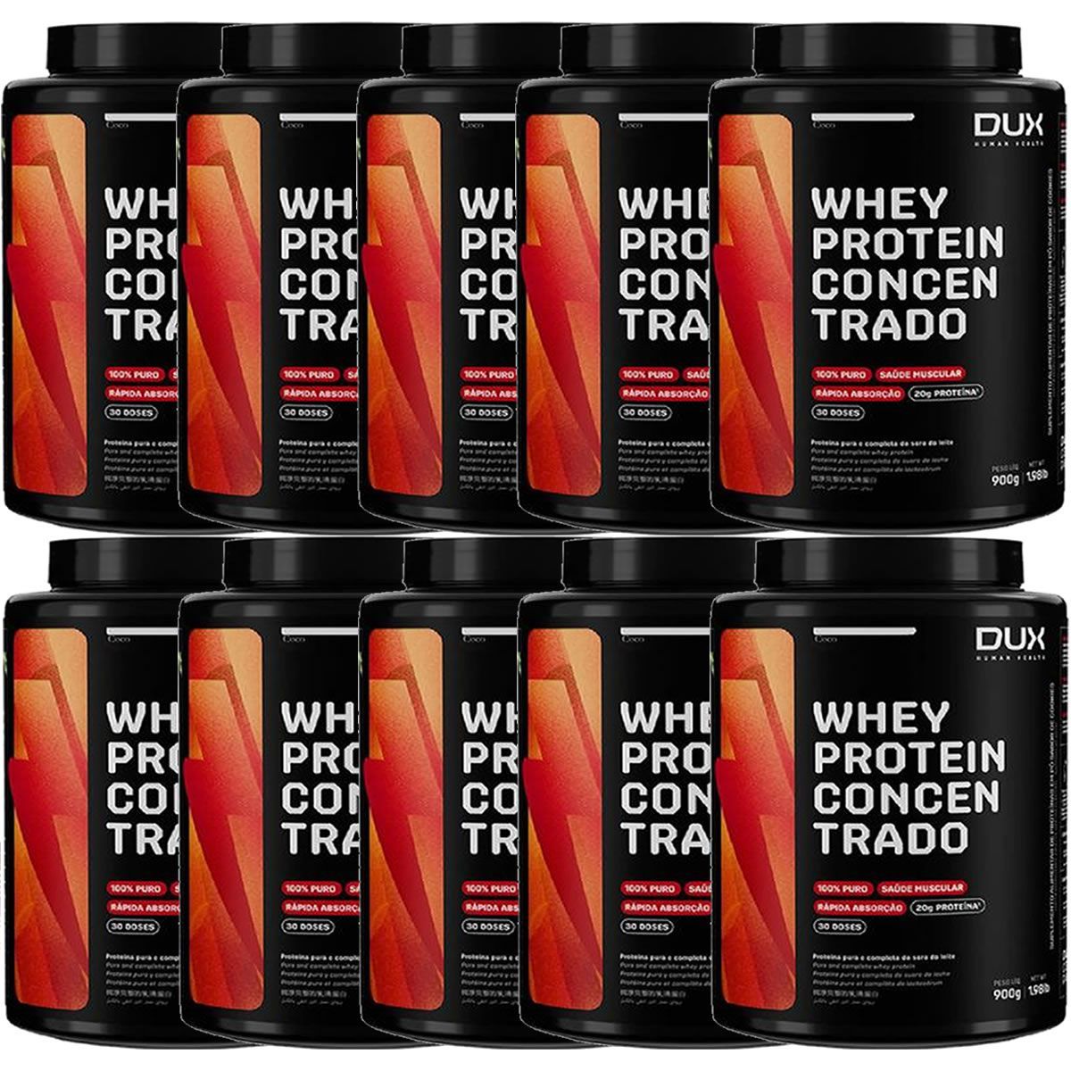 Kit 10X Whey Protein Concentrado - 900g Coco - Dux Nutrition
