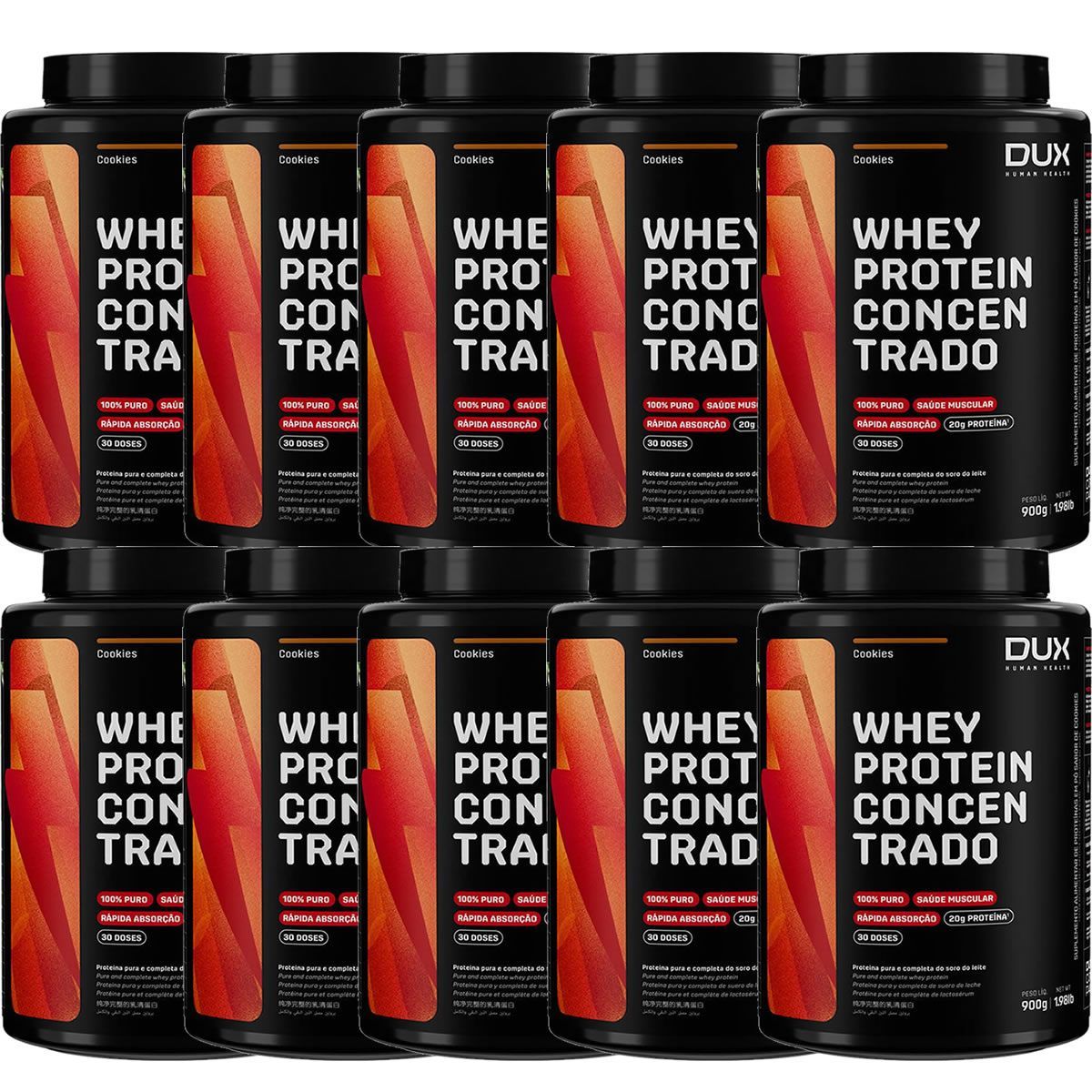 Kit 10X Whey Protein Concentrado - 900g Cookies - Dux Nutrition
