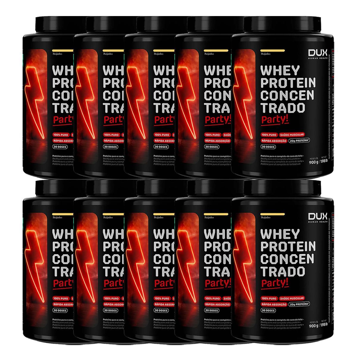 Kit 10X Whey Protein Concentrado Party - 900g Beijinho - Dux Human Health