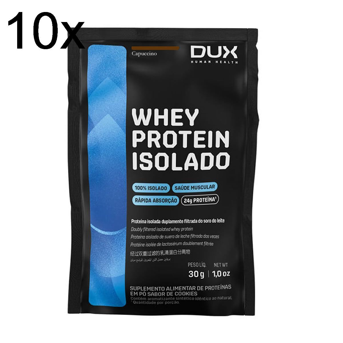 Kit 10X Whey Protein Isolado - 1 Sach� 27g  Cappuccino - Dux Nutrition