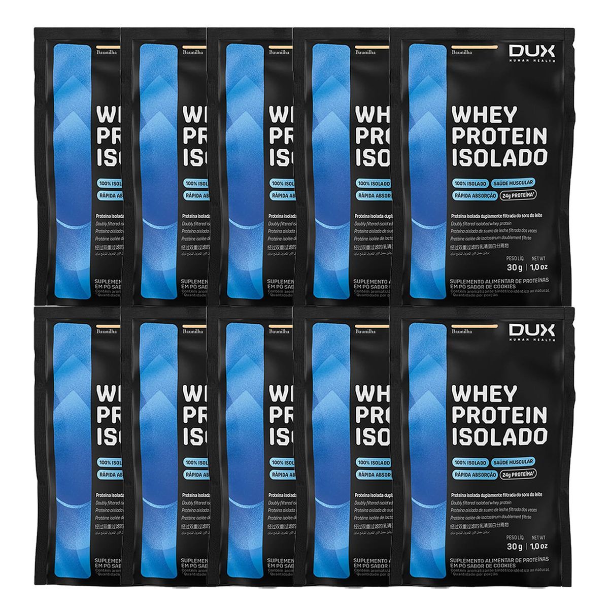 Kit 10X Whey Protein Isolado - 1 Sach� 29g  Baunilha - Dux Nutrition