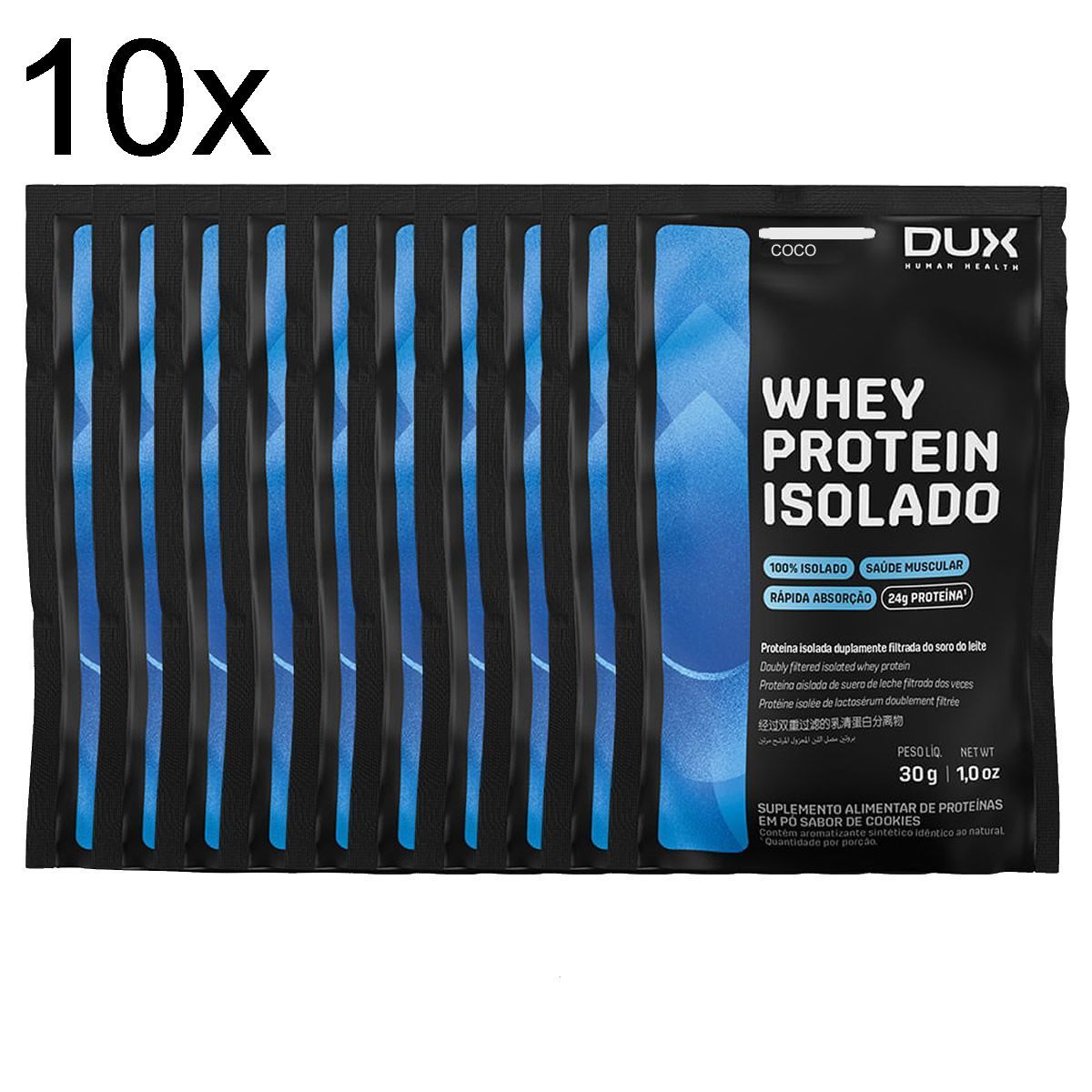 Kit 10X Whey Protein Isolado - 10 Sach�s 29g Coco - Dux Nutrition