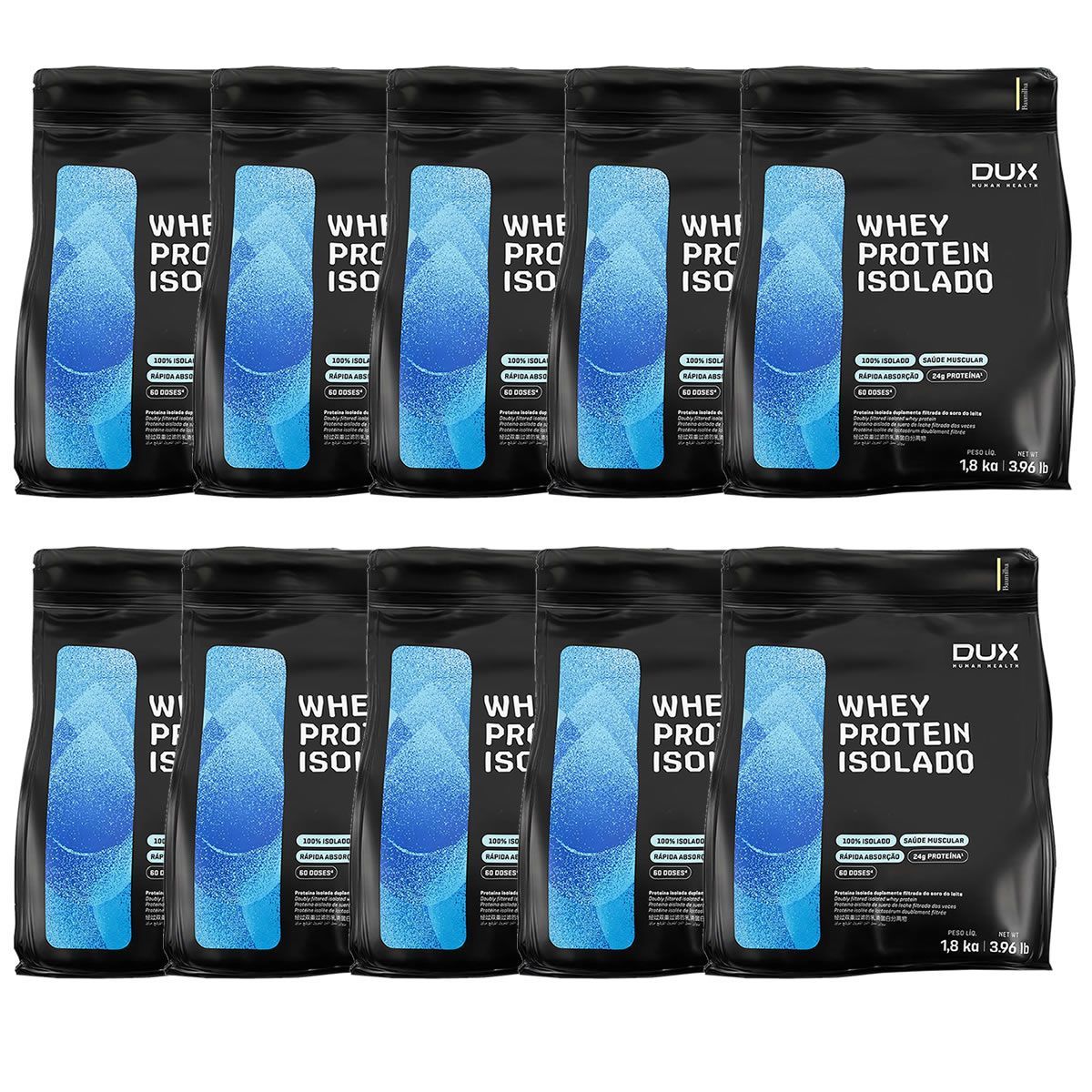 Kit 10X Whey Protein Isolado - 1800g Refil Baunilha - Dux Nutrition