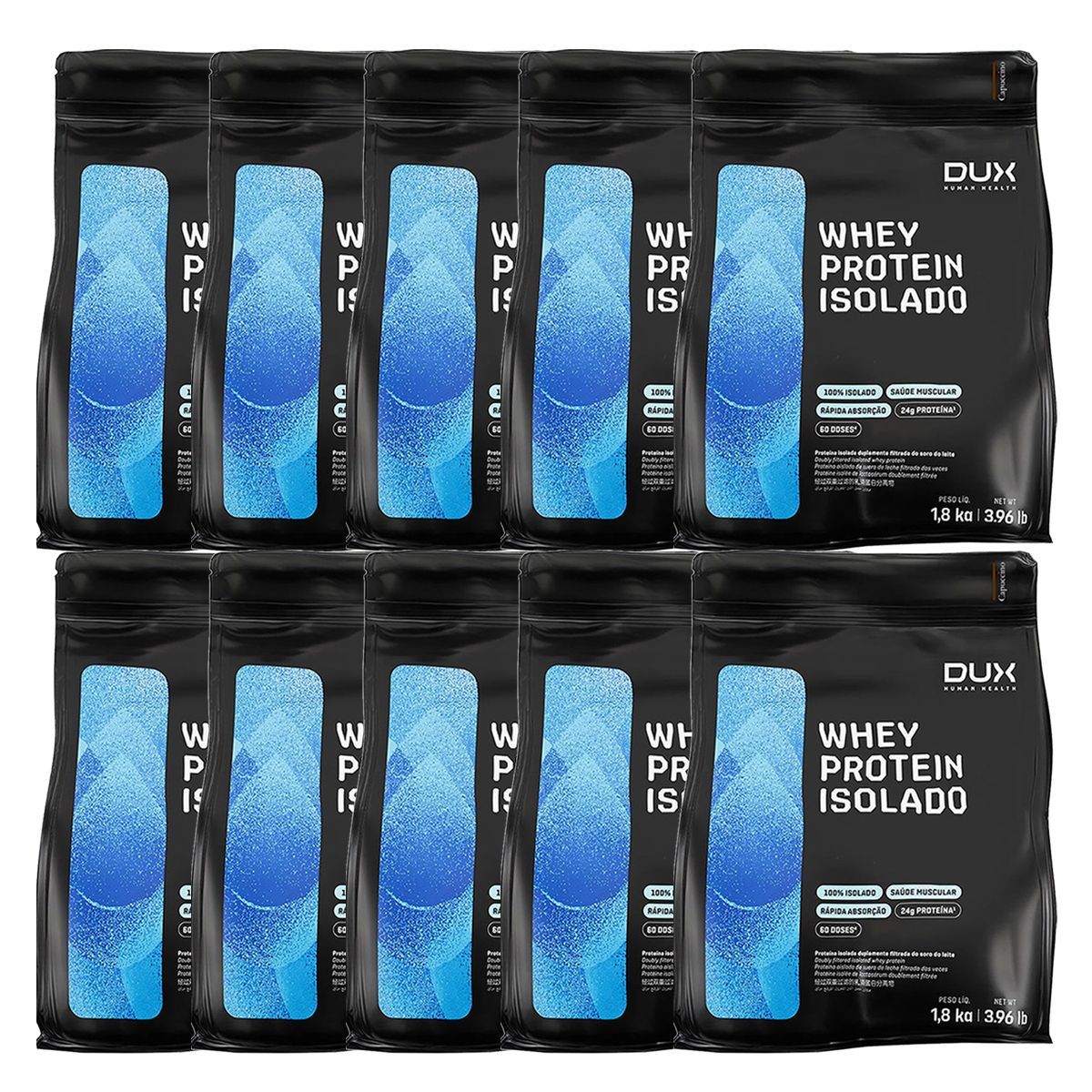 Kit 10X Whey Protein Isolado - 1800g Refil Cappuccino - Dux Nutrition