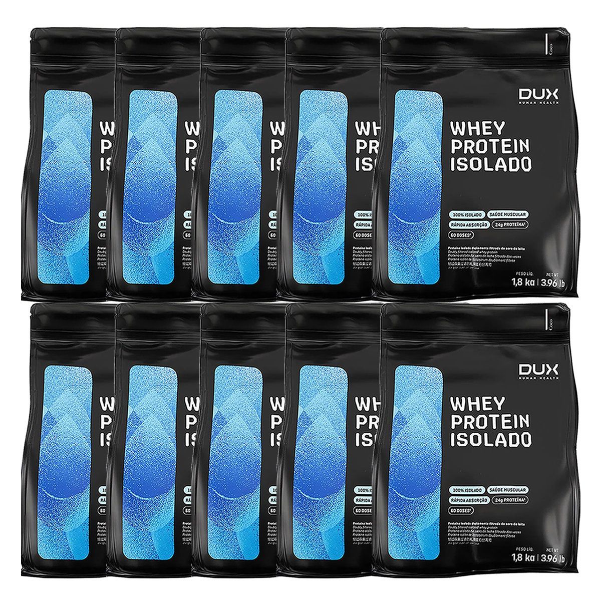 Kit 10X Whey Protein Isolado - 1800g Refil Coco - Dux Nutrition