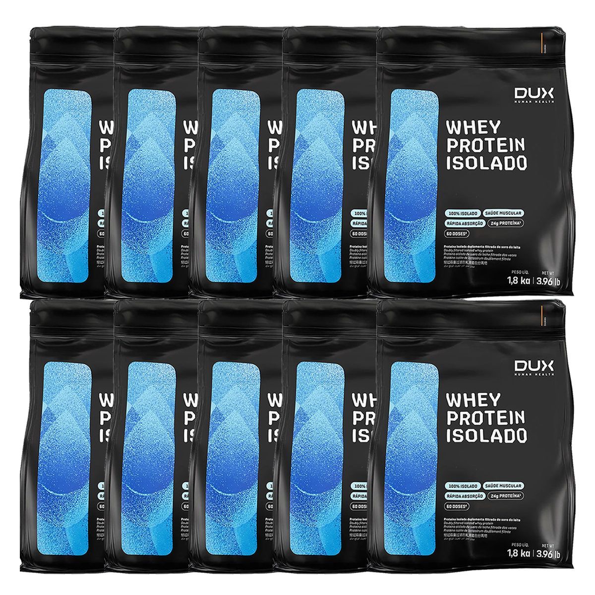 Kit 10X Whey Protein Isolado - 1800g Refil Cookies - Dux Nutrition