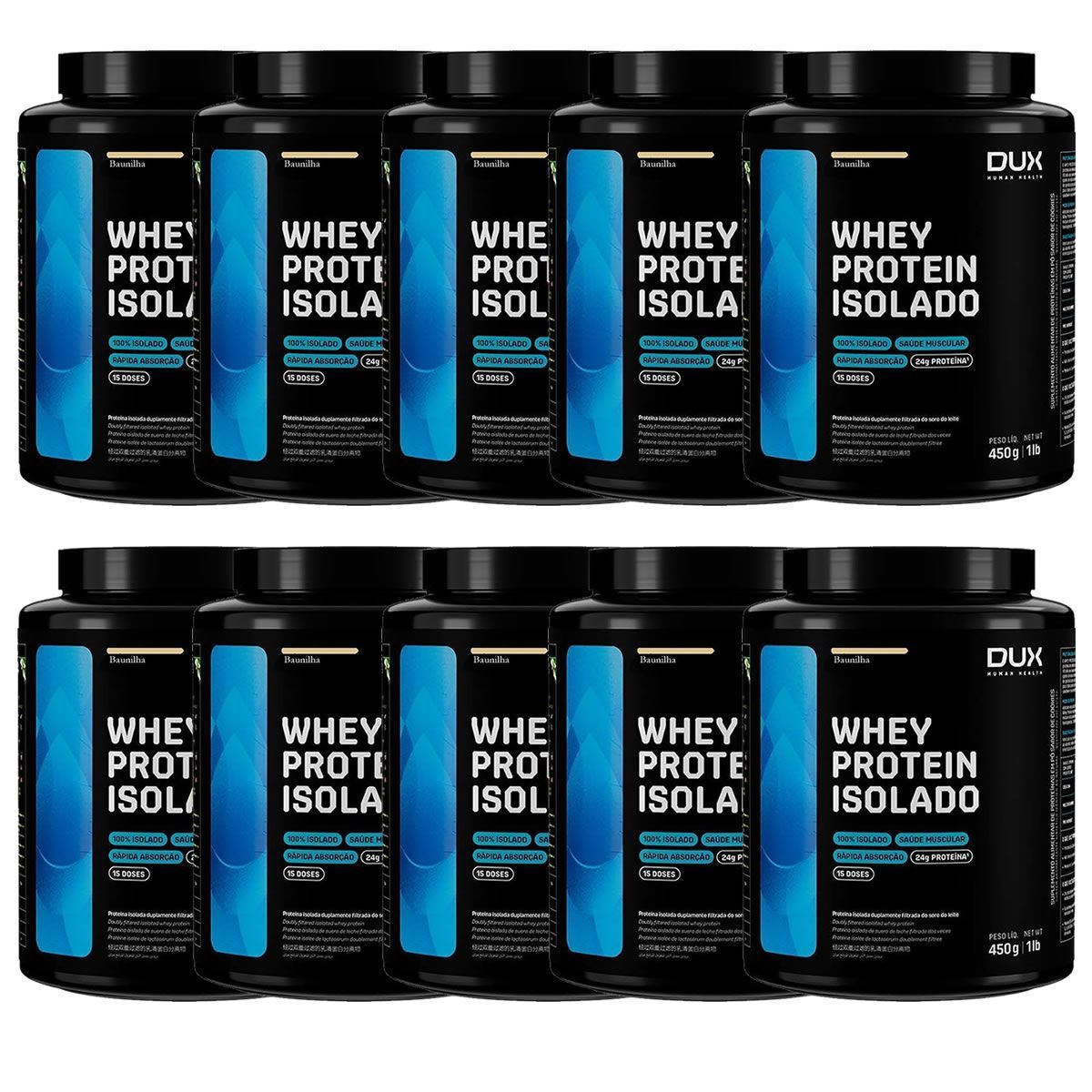 Kit 10X Whey Protein Isolado - 450g Baunilha - Dux Nutrition