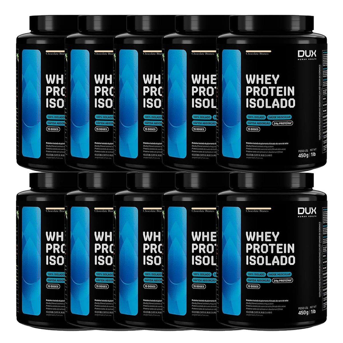 Kit 10X Whey Protein Isolado - 450g Chocolate Branco - Dux Nutrition